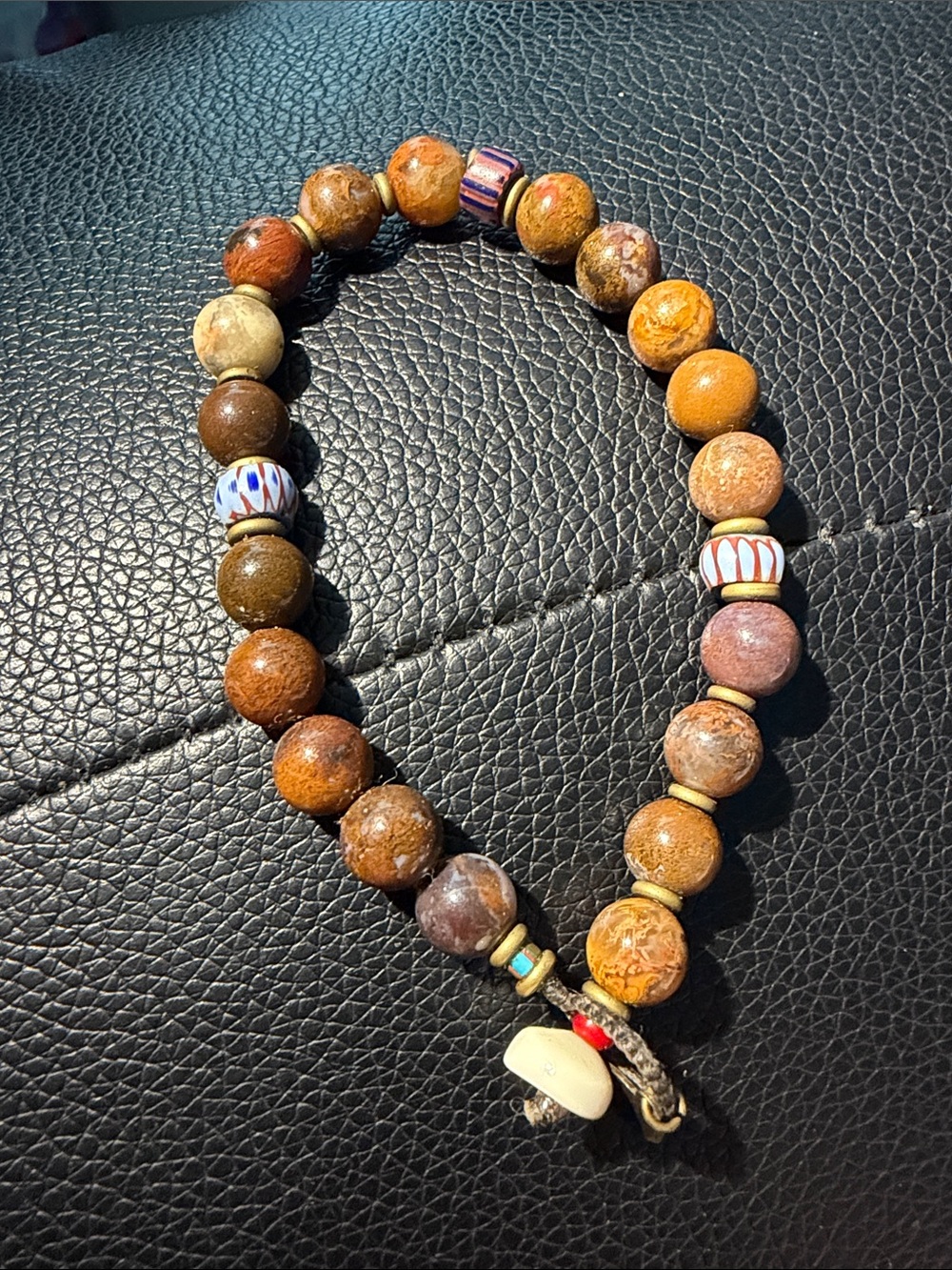 Beaded Natural Stone Stretch Bracelet - Brown by MIKia - Picture 3 of 3
